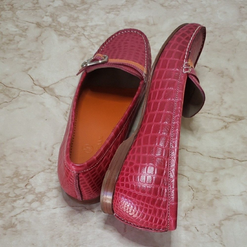 Cole Haan Pink & Orange Croc-Embossed Leather Loafers - Picture 5 of 7
